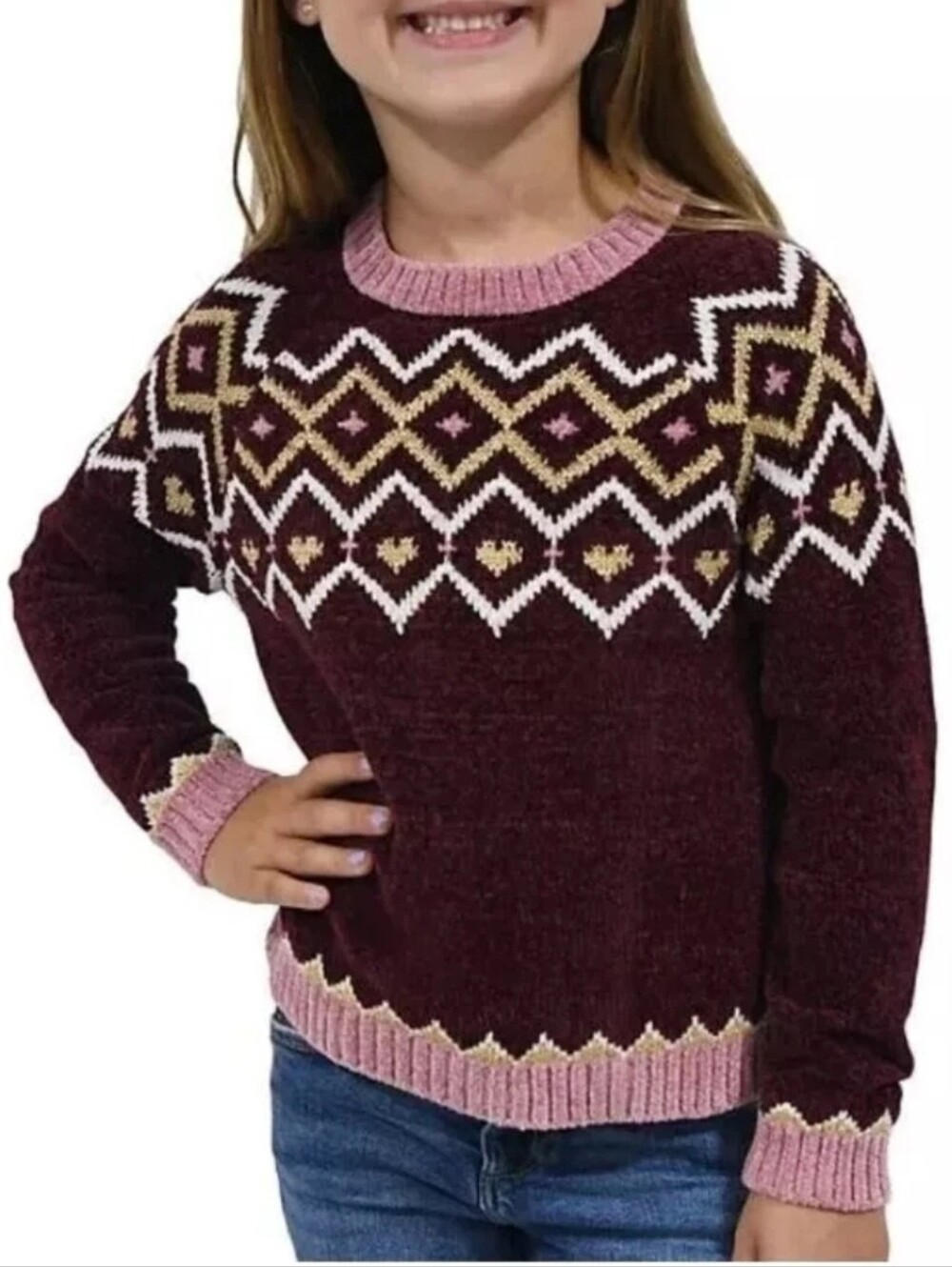 Zunie Girl Youth Girl's Long Sleeve Soft Chenille Holiday Sweater Size M 7-8